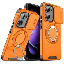Dėklas Xiaomi Poco M7 Pro, Dangtelis Poco c71, POCO M7 Pro Magnetinis Žiedas Šarvuotas Dangtelis su Slankiojančiu Kameros Dangteliu, Magsafe Belaidžio Įkrovimo Dangtelis Poco M7 pro 5G orange