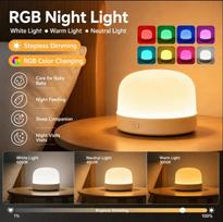 Įkraunamas RGB jutiklinis naktinis šviestuvas, be laipsnių reguliuojamas naktinis staliuko šviestuvas, 3 spalvų temperatūros ir daugiaspalvis RGB režimas, nešiojamas naktinis šviestuvas kūdikiui maitinti RGB Colors
