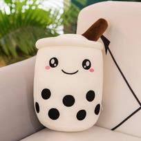 Boba Plushie Kawaii Bubble Tea Plush Toy Soft Plush Stuffed Cute Food Strawberry Milk Tea Soft Hug Cushion Birthday Gifts 24cm beige