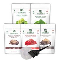 Nature Nook Organic Amla, Reetha, Bhringraj, Shikakai & Hibiscus Powder Combo for Hair Growth (50 grams each) with Brush and Cap -Pack of 5,Anti beige