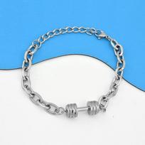 Dumbbell Necklace Bracelet Tide Titanium Steel Non-Fading Fitness Pendant Couple Sports Men Versatile white