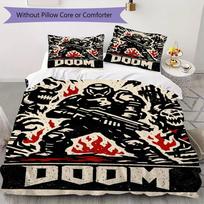 DOOM The Dark Ages Pattern Bedding,Quilt Set Quilt Cover Pillowcase Home Birthday Gift(1 * duvet cover + 2 * pillowcase, without core)_lx 135x200cm white