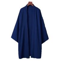 Vyriškas ilgas vienspalvis japoniškas kimono pončas vasarai kasdienis laisvas moteriškas yukata haori paplūdimio juodas hiyoshi marškinių švarkas S karališkos mėlynos spalvos