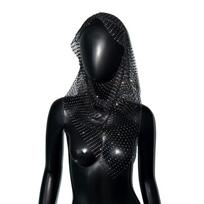 Cirkonio tinklinis skarelė-gobtuvas Blizgantis blizgučių tinklinis skarelės apdangalas veidui Boho festivalio vakarėlio klubo drabužiai Moteriškas mados aksesuaras One Size black