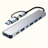 7 In 1 USB 3.0 HUB Type C USB-A Hub Splitter 7 Port USB3.0 With USB-C High Speed Data Transfer For PC Laptop Macbook Accessories gray