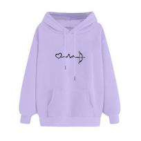 Amazon autumn and winter velvet Korean version long-sleeved casual ECG printing loose version pullover hoodie men's and women's sweater 3XL violetinė