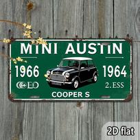 HD Aluminum Print Vintage Mini Austin Cooper S  Retro Classic Car License Plate Style Wall Art High Definition BendResist 15x30cm(5.9x7.8inch) white