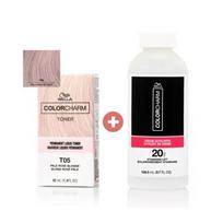 Wella Charm Bleached Hair Color Toner T05 Pale Rose Blonde 42ml + Developer 109.5ml Set 1 pcs black
