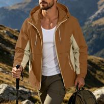 Men's Hooded Windbreaker Jacket Lightweight Windproof Versatile Outerwear for Spring and Fall XXXL kava