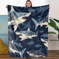 Ryklių tematikos flanelinis pledas - Minkštas, pralaidus orui su ryškiu povandeniniu raštu, puiki dovana šeimai ir draugams 75cm*90cm gray