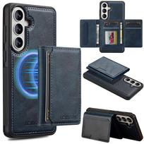 Detachable Magnetic Cards Solt Wallet Wireless Charging Case For Samsung S26 Ultra S25 Plus S24 S23 A57 A37 A36 A56 A17 Cover Galaxy S22 5G mėlyna