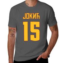 Nikola Jokic Denveris 15 Serbiškas kirilica Geltonas T marškinėlis Sportinis Laisvalaikio Trumpomis Rankovėmis Medvilninis T marškinėlis 4XL yellow