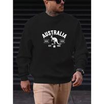 Men's Australia-Themed Kangaroo Map Sweatshirt With Flag And Southern Cross Design For Casual Events. M juoda