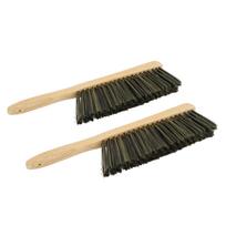 2Pcs Woooden Dust Brush Bench Hand Broom Whisk Broom Outdoor Furniture with Long Handle Soft Hair for Car Bed Sofa black
