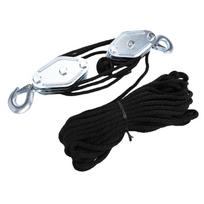Heavy Duty Pulley System with Cable Brake 660lbs Load 3 Pulley 15M Nylon Rope Black for Industrial Garage Warehouse