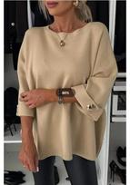 2026 Fall Women's Round Neck Casual Top 3XL beige