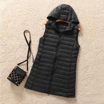 2026 Women's Mid-Length Hooded Lightweight Down Vest, Korean Style Slim Fit for Autumn/Winter black