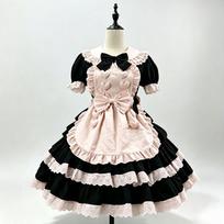 Improved version~ Ancient sweet girl maid dress Lolita layer cake dress, black and white black pink Lolita dress XL white