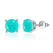 OZAN Marquise Simulated Paraiba Tourmaline 925 Sterling Silver Earrings Stud Fashion Gemstone Jewelry for Women Lady Birthday Round Stone blue