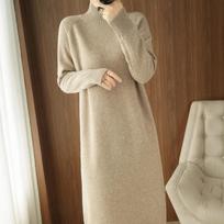 Autumn and Winter Korean Version of The Mid-length Knitted Sweater Skirt Half-high Collar Loose Bottoming Shirt Dress XS gray