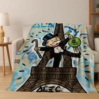 Rich Cartoon Monopoly Dollar Game Money Flannel Blanket,Cozy Soft Throw Blanket for Home Bedroom Bed Sofa Picnic Cover Gift Kids 75x90cm gray