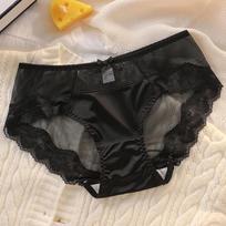 High-End Lace Thong: Luxury, Sexy, Seamless, Breathable Ice Silk, Thin Mid-Waist Design. M (88-121 lbs) gray