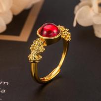 Ethnic Style Pixiu Ring: Women's Sterling Silver, Copper Coin Design, Retro Craftsmanship, Artistic Open-Ended Chinese Trend. brown
