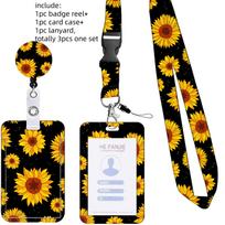 Animacinis filmas Saulėgrąžų dirželis Raktų pakabuko raktų ženklelis Mobiliojo telefono virvė su Kawaii kortelės laikiklio dangteliu moteriai black