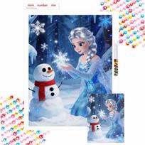 Disney Frozen Elsa Snowman Diamond Paint Art Kit Mosaic Painting Diamond Art Home Room Decor Gift Round 20x30cm blue