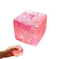 Skaidrus Blizgučių Gelinis Kubas Squishy Žaislas Stresui Malšinti Minkštas Suspaudžiamas Fidget Sensory Žaislas Elastingas De-stresinis Dovana rožinė