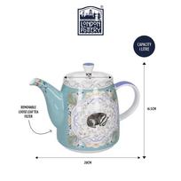 London Pottery 1L Ceramic Teapot Bell Shaped with Orange Flower Design And Stainless Steel Tea Infuser Porcelain Tea Pot white