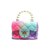 Mini Small Jelly Bag Candy Diamond Messenger Bag Versatile Chain Small Square Bag blue