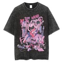 Japanese Anime NANA T-Shirt Vintage Washed Harajuku Graphic Tee Unisex S-XXXL XL pink
