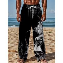 Men's 3D Flame Printed Baggy Casual Trousers,  Elastic Drawstring Waist with Pockets, for Spring Summer Home Outdoor Vacation 4XL tamsiai violetine spalva