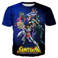 Nauji madingi šaunūs 3D Saint Seiya marginti marškinėliai, laisvalaikio stiliaus marškinėliai Anime Saint Seiya Vyriški/moteriški gatvės aprangos marškinėliai trumpomis rankovėmis XL blue
