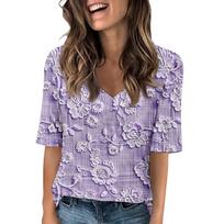 Women's V Neck T Shirts Half Sleeve Tops Printed Casual Summer Tees T Shirt Blouse XL violetinė