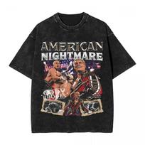 Retro Cody Rhodes Vintage Washed Tshirt Men Cotton Tops Shirts Retro Crewneck Short Sleeve 4XL black