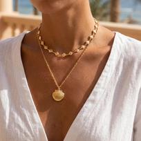 Bohemia Gold Plated Double Layer Shell Necklace for Women Starfish Conch Scallop Pendant Choker Summer Beach Jewelry Accessories brown