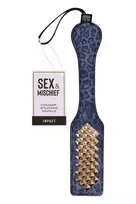 SPORTSHEETS Cougar Studded Paddle Navy Gold Faux Leather 32cm