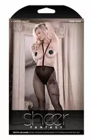 TRUTH OR DARE Rose Stockings & Decorative Pasties Black QS