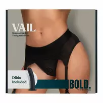 BOLD VAIL Strap-On Garter Thong XL with Silicone Attachment, Black