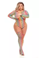 Pink Lipstick Taste The Rainbow Teddy & Thong Set, One Size, Multicolor