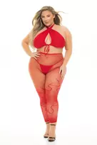 GIVES YOU HELL 3PC Set Red Plus Size - Halter Top, Thong & Net Leggings