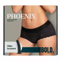 BOLD. PHOENIX Strap-On Hipster XL with Silicone Attachment, Black Lace