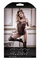 ROYAL TREATMENT Gartered Teddy Bodystocking Black OS - Rhinestone Detail