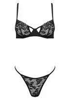 TP107 Elegant Lace Lingerie Set 2 Pcs - Underwired Bra & Thong, Black