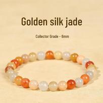 Putuo Mountain Natural Golden Silk Jade Zodiac Bracelet - Chinese Style Buddhist Prayer Beads for Men & Women, Single Strand Accessory Gift. beige