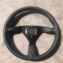 350MM Racing JDM Drift MontexxCarlo Leather Steering Wheel Rally Car Sport Sim Game Steering Wheel With M.O LOG BK black