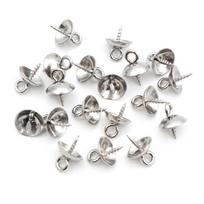 30pcs Stainless Steel Metal Gold Tone Screw Eyes Bails Top Drilled Beads End Caps Pendant DIY Charms Connectors Jewelry Findings 4mm white