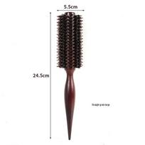 Children's Pig Bristle Round Hair Brush – Wood Handle, Curling Comb, Scalp Massage & Volume Styling for Boys 12 per pack black